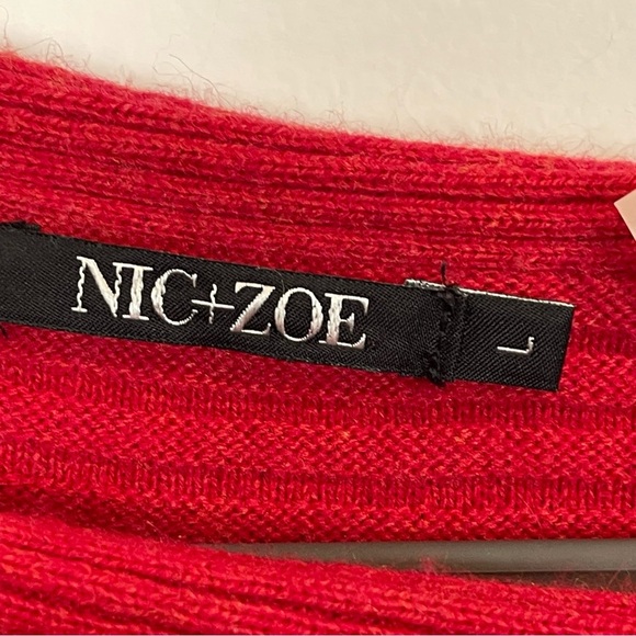 Nic + Zoe PRAISE SWEATER viscose wool angora red boat neck SZ L pullover knit - Picture 3 of 7